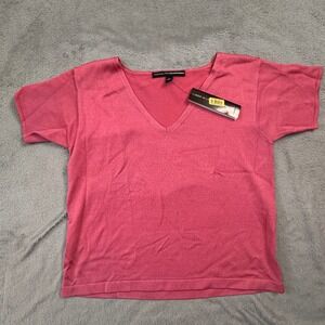 NWT Linda Allard Ellen Tracy V Neck Short Sleeve Silk Blend Sweater Top L‎ Pink